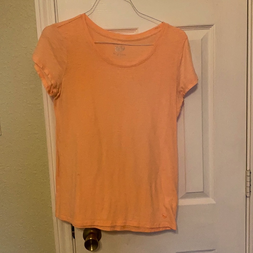 sheer peach color crew neck, lightweight